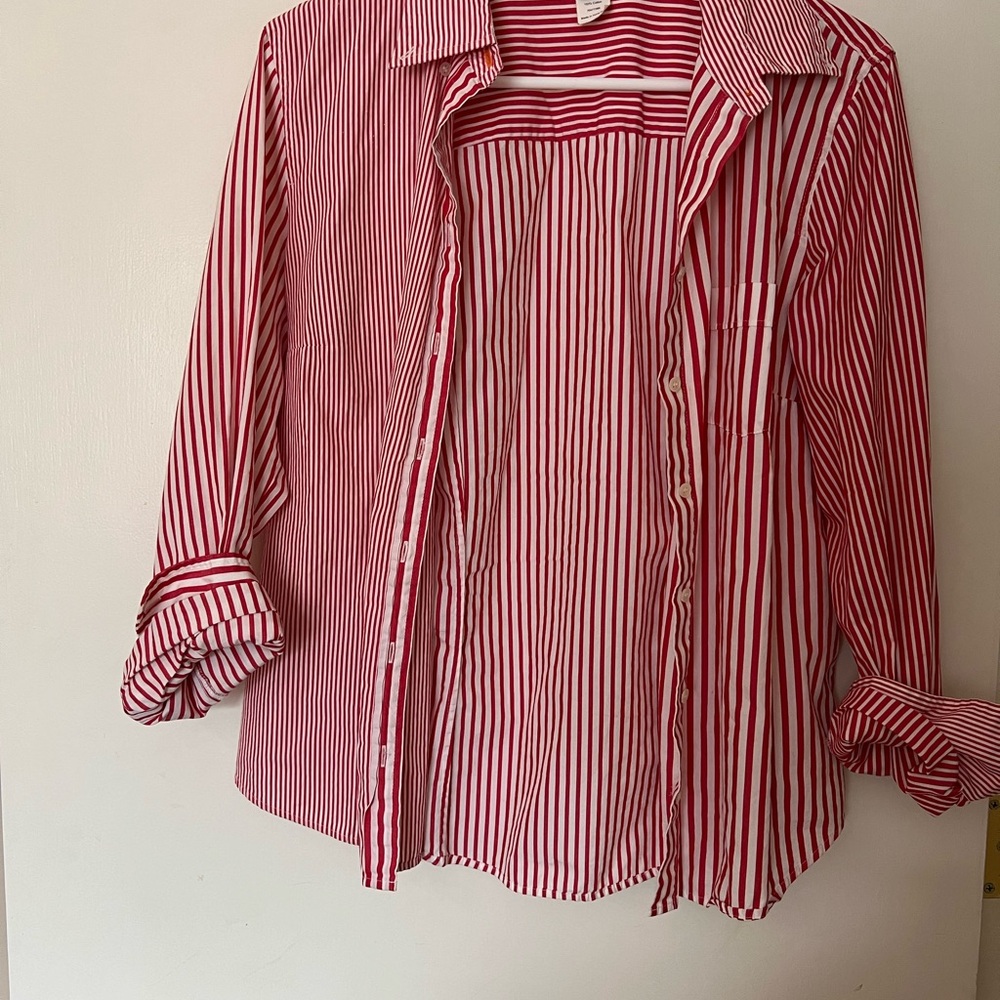 J. Crew Red and White Striped Button-Down Shirt